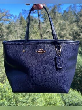 COACH Mini City Tote Blue Crossgrain Leather w Gold Hardware AUTHENTIC